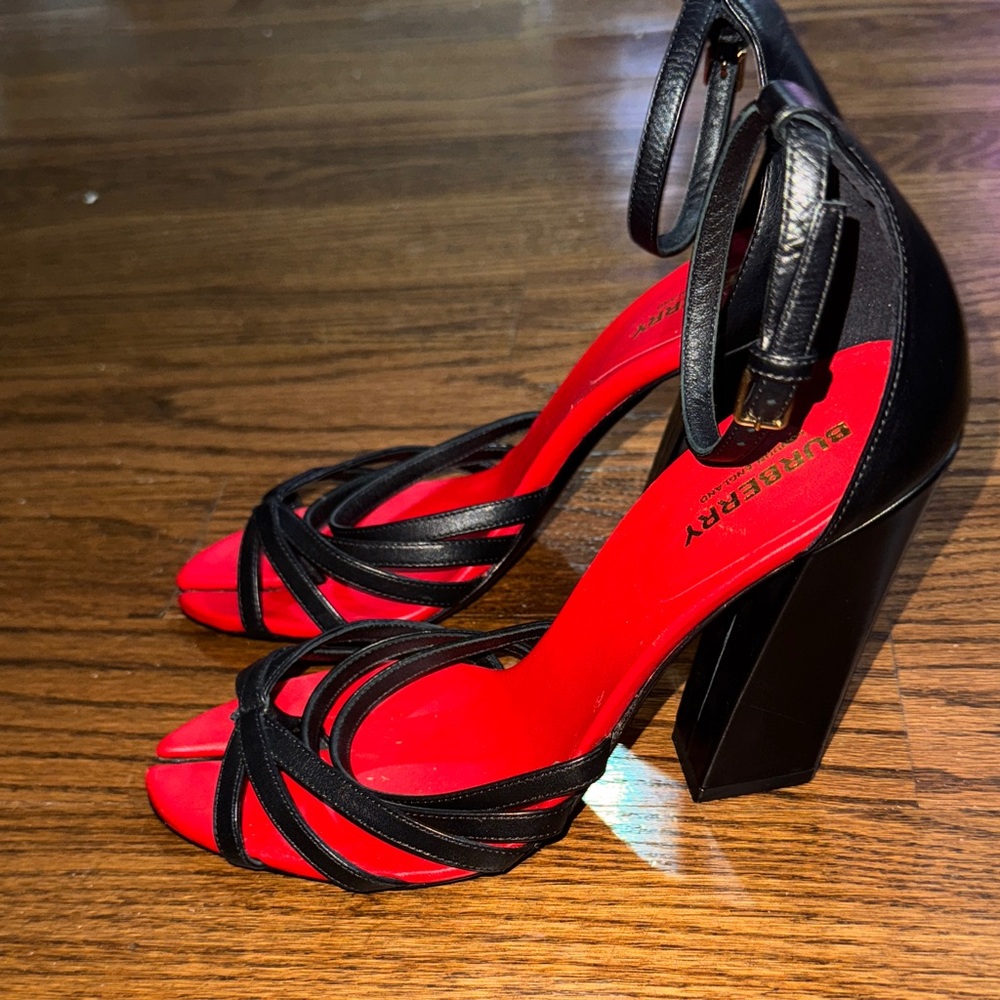 Burberry Red and Black Strappy Heels